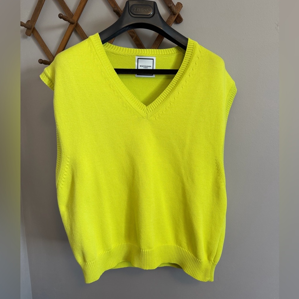 Wooyoungmi Paris Neon Yellow Cotton Knit Vest Size 52 slim Large